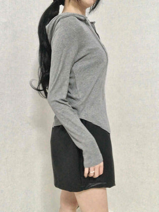 Slim Fit Button Hooded Long Sleeve T-shirt