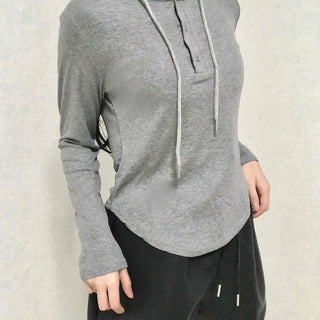Slim Fit Button Hooded Long Sleeve T-shirt