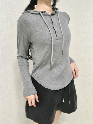 Slim Fit Button Hooded Long Sleeve T-shirt