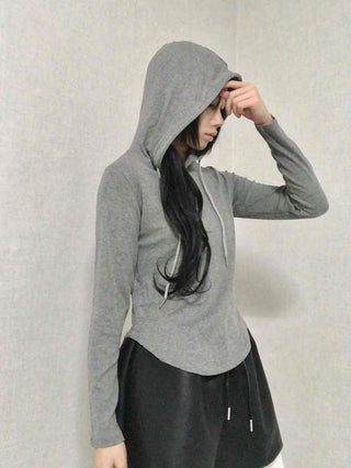 Slim Fit Button Hooded Long Sleeve T-shirt