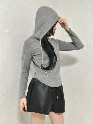 Slim Fit Button Hooded Long Sleeve T-shirt