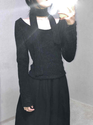 Soft Lambskin Shoulder Cut Mock Neck T-shirt