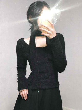 Soft Lambskin Shoulder Cut Mock Neck T-shirt