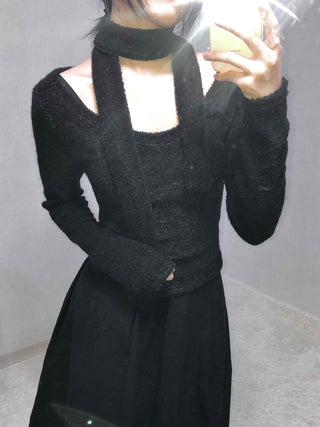 Soft Lambskin Shoulder Cut Mock Neck T-shirt