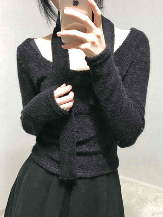 Soft Lambskin Shoulder Cut Mock Neck T-shirt