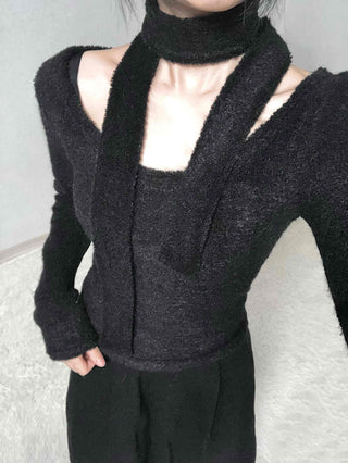 Soft Lambskin Shoulder Cut Mock Neck T-shirt