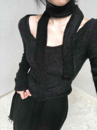 Soft Lambskin Shoulder Cut Mock Neck T-shirt