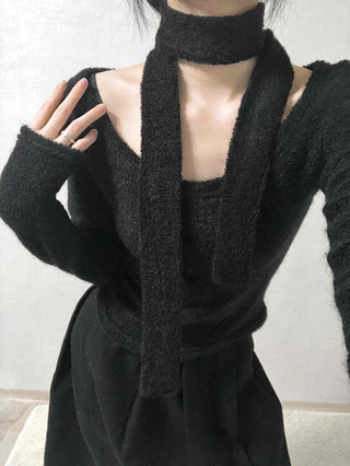 Soft Lambskin Shoulder Cut Mock Neck T-shirt