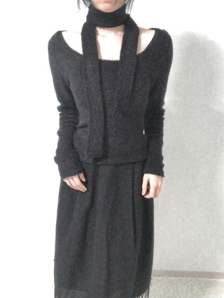 Soft Lambskin Shoulder Cut Mock Neck T-shirt