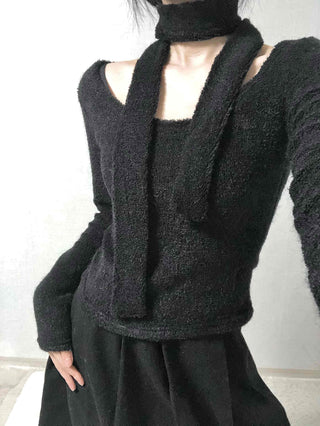 Soft Lambskin Shoulder Cut Mock Neck T-shirt