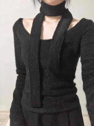 Soft Lambskin Shoulder Cut Mock Neck T-shirt