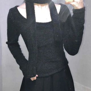 Soft Lambskin Shoulder Cut Mock Neck T-shirt