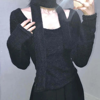 Soft Lambskin Shoulder Cut Mock Neck T-shirt