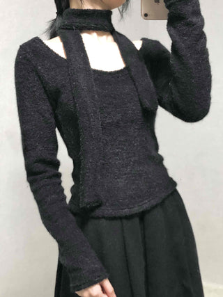 Soft Lambskin Shoulder Cut Mock Neck T-shirt