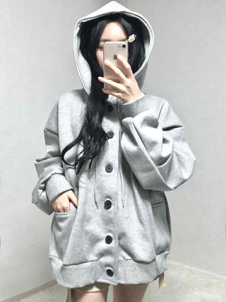 Soft Hooded Fleece Oversized Patch Zip-Up Jacket