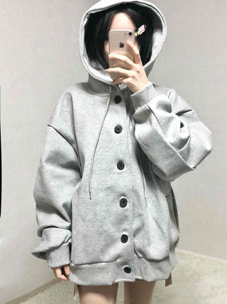 Soft Hooded Fleece Oversized Patch Zip-Up Jacket