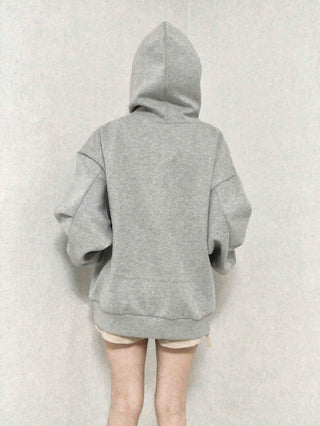 Soft Hooded Fleece Oversized Patch Zip-Up Jacket