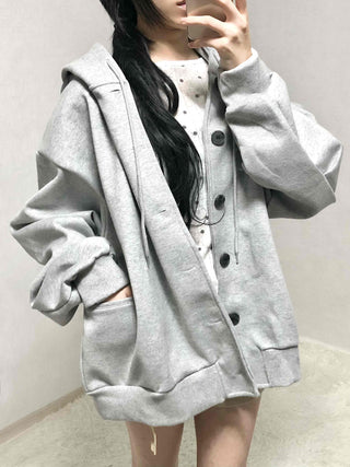 Soft Hooded Fleece Oversized Patch Zip-Up Jacket