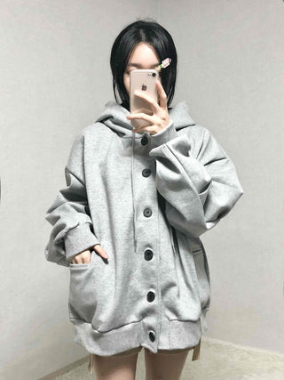 Soft Hooded Fleece Oversized Patch Zip-Up Jacket
