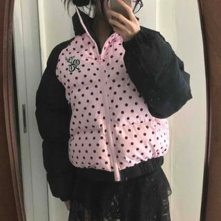 Funky Dot Pattern Color Blocking Crop Short Padded Jacket