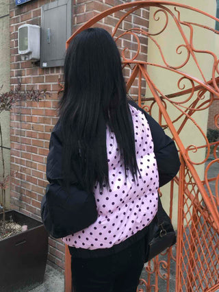 Funky Dot Pattern Color Blocking Crop Short Padded Jacket