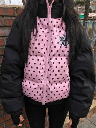 Funky Dot Pattern Color Blocking Crop Short Padded Jacket