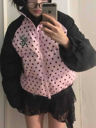 Funky Dot Pattern Color Blocking Crop Short Padded Jacket