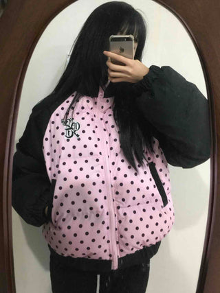 Funky Dot Pattern Color Blocking Crop Short Padded Jacket