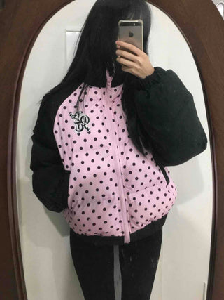Funky Dot Pattern Color Blocking Crop Short Padded Jacket