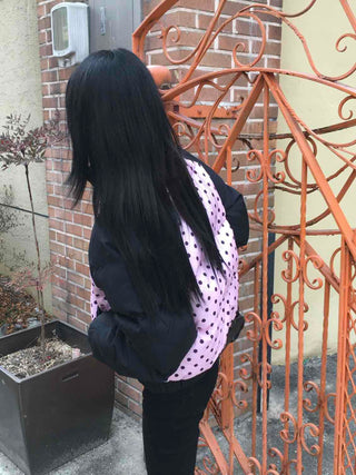 Funky Dot Pattern Color Blocking Crop Short Padded Jacket