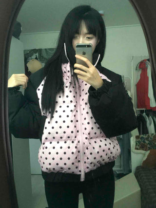 Funky Dot Pattern Color Blocking Crop Short Padded Jacket