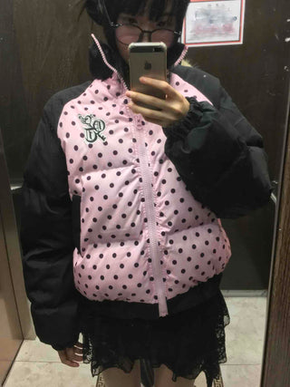 Funky Dot Pattern Color Blocking Crop Short Padded Jacket