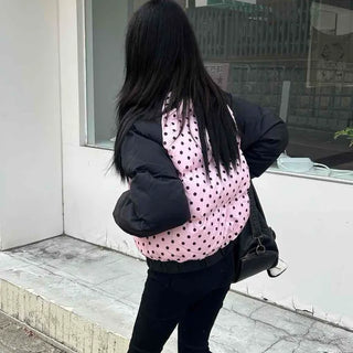 Funky Dot Pattern Color Blocking Crop Short Padded Jacket