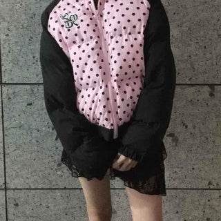 Funky Dot Pattern Color Blocking Crop Short Padded Jacket