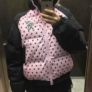 Funky Dot Pattern Color Blocking Crop Short Padded Jacket