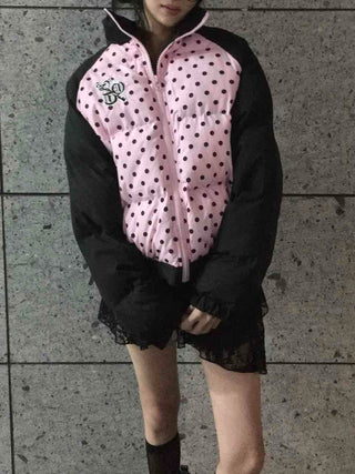 Funky Dot Pattern Color Blocking Crop Short Padded Jacket
