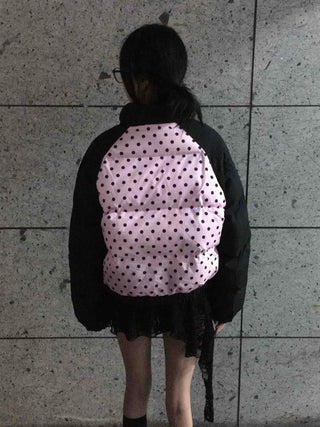 Funky Dot Pattern Color Blocking Crop Short Padded Jacket