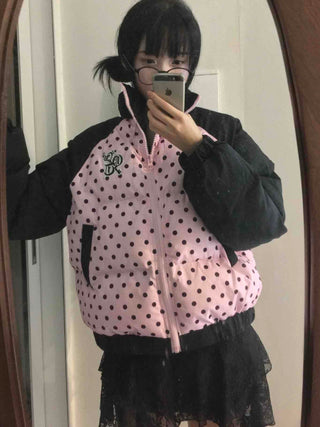 Funky Dot Pattern Color Blocking Crop Short Padded Jacket