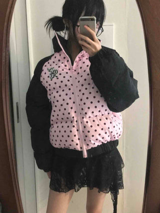 Funky Dot Pattern Color Blocking Crop Short Padded Jacket