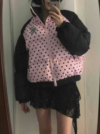 Funky Dot Pattern Color Blocking Crop Short Padded Jacket