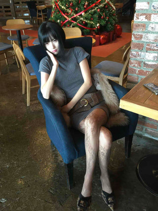 Ribbed Mock Turtleneck Short Sleeve Knit Mini Dress