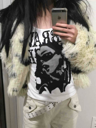 Vintage Graphic Artwork Round Neck Slim Long Sleeve Tee
