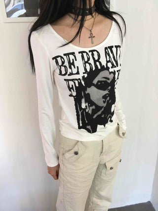 Vintage Graphic Artwork Round Neck Slim Long Sleeve Tee