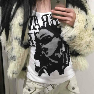 Vintage Graphic Artwork Round Neck Slim Long Sleeve Tee