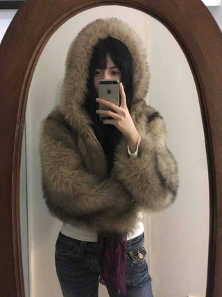 Rabbit Oversized Hooded Fur Jacket