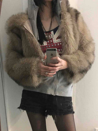 Rabbit Oversized Hooded Fur Jacket
