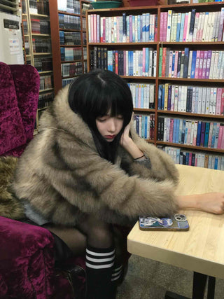 Rabbit Oversized Hooded Fur Jacket