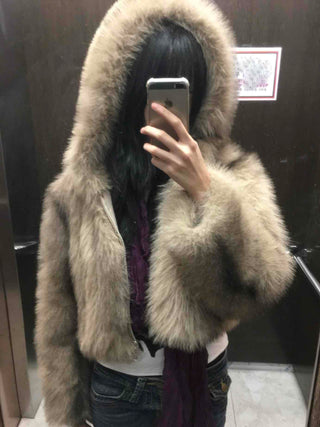 Rabbit Oversized Hooded Fur Jacket
