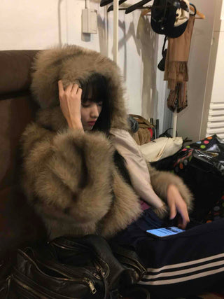 Rabbit Oversized Hooded Fur Jacket