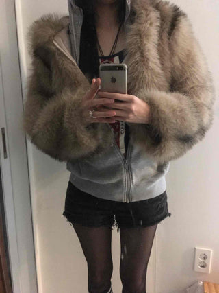 Rabbit Oversized Hooded Fur Jacket